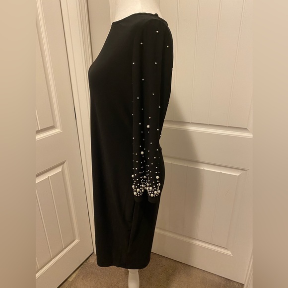 Annalee + Hope M Black pearls and rhinestones Shift Dress Stretch Evening - Picture 5 of 7